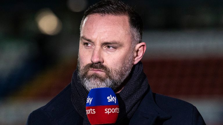 DINGWALL, SCOTLAND - FEBERUARY 21: Sky Sports pundit Kris Boyd during a Scottish Premiership match between Ross County and Celtic at The Global Energy Stadium on February 21, 2021, in Dingwall, Scotland (Photo by Craig Williamson / SNS Group)