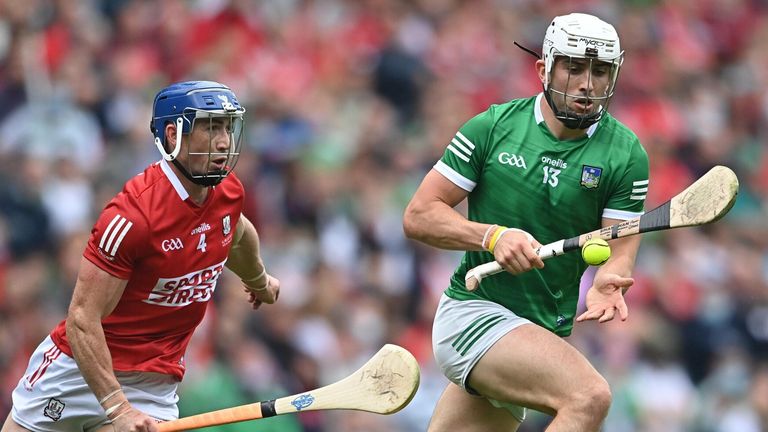 Aaron Gillane of Limerick in action against Seán O'Donoghue of Cork during the All-Ireland final