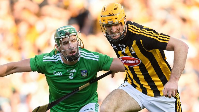 27 July 2019; Colin Fennelly of Kilkenny in action against Se..n Finn of Limerick during the GAA Hurling All-Ireland Senior Championship Semi-Final match between Kilkenny and Limerick at Croke Park in Dublin. Photo by Ramsey Cardy/Sportsfile
