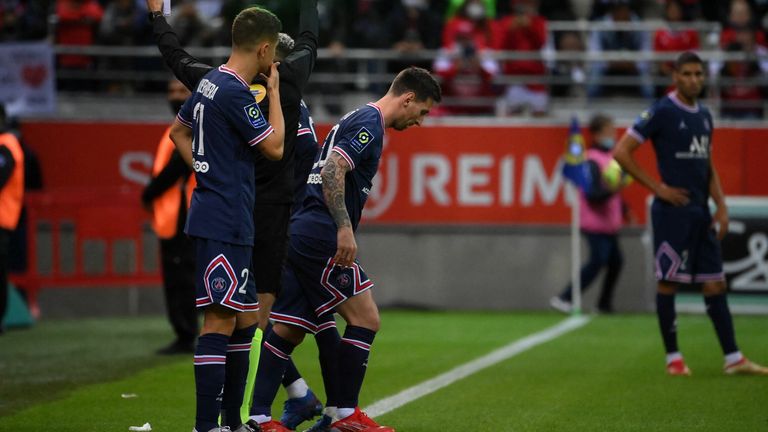 Lionel Messi in action during his PSG debut