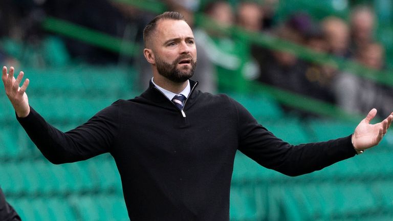 GLASGOW, SCOTLAND - AUGUST 08: Dundee manager James McPake during a cinch Premiership match between Celtic and Dundee at Celtic Park, on August 08, 2021, in Glasgow, Scotland. (Photo by Craig Williamson / SNS Group)