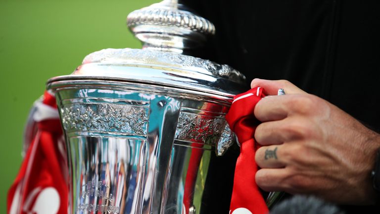 PA - Close up of men's FA Cup trophy