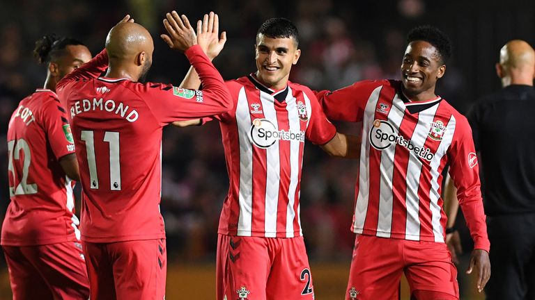 Mohamed Elyounoussi celebrates after scoring against Newport