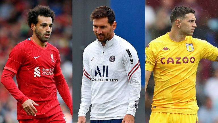 Mohamed Salah, Lionel Messi and Emiliano Martinez