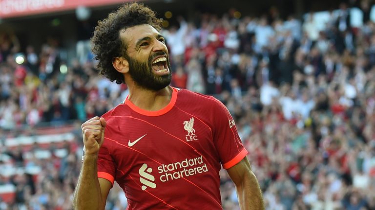 Mohamed Salah celebrates his equaliser late in the first half