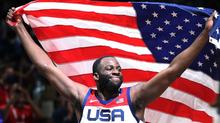 Draymond Green celebrates with the American flag