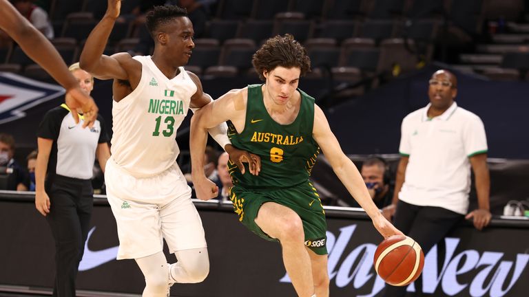 Josh Giddey dribbles the ball for Australia