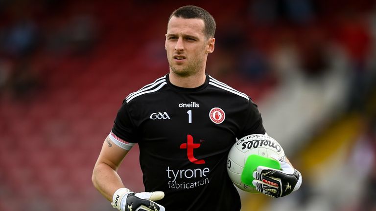 10 July 2021; Tyrone goalkeeper Niall Morgan during the Ulster GAA Football Senior Championship quarter-final match between Tyrone and Cavan at Healy Park in Omagh, Tyrone. Photo by Stephen McCarthy/Sportsfile