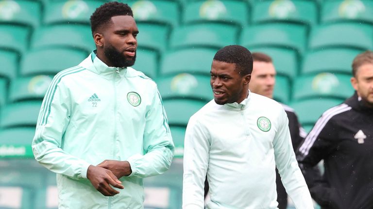 Odsonne Edouard and Ismaila Soro prior to the SPFL match between Celtic and St Mirren at Celtic Park