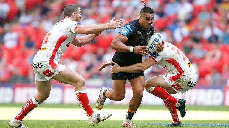 Peter Mata’utia in action during the Challenge Cup Final against St Helens
