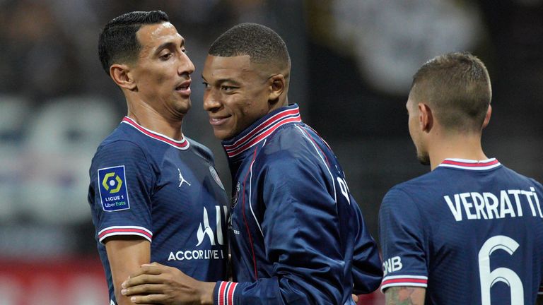 Angel  Di Maria and Kylian Mbappe scored once each in PSG's 4-2 win