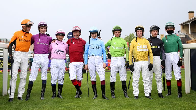 Racing League jockeys pose before the first at Doncaster