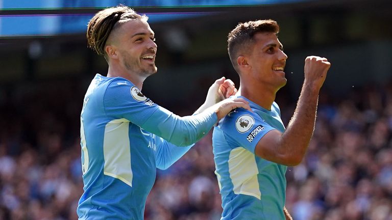 Rhodri celebrates after making it 4-0 to Man City against 10-man Arsenal