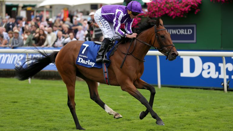 Snowfall and Ryan Moore coming home to win the Darley Yorkshire Oaks at York