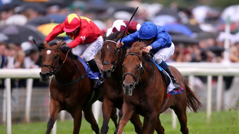 William Buick riding Space Blues to win The Sky Bet City Of York Stakes