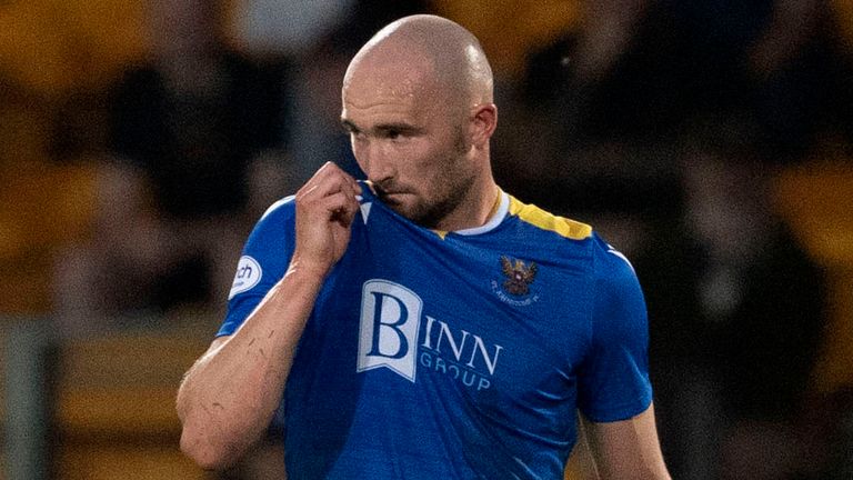 PERTH, SCOTLAND - AUGUST 26: St Johnstone's Chris Kane looks frustrated during a Europa Conference Qualifier between St Johnstone and LASK at McDiarmid Park on August 26, 2021, in Perth, Scotland (Photo by Craig Foy / SNS Group)