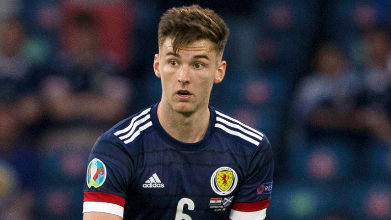 GLASGOW, SCOTLAND - JUNE 22: Kieran Tierney in action during a Euro 2020 match between Croatia and Scotland at Hampden Park, on June 22, 2021, in Glasgow, Scotland. (Photo by Craig Williamson / SNS Group)