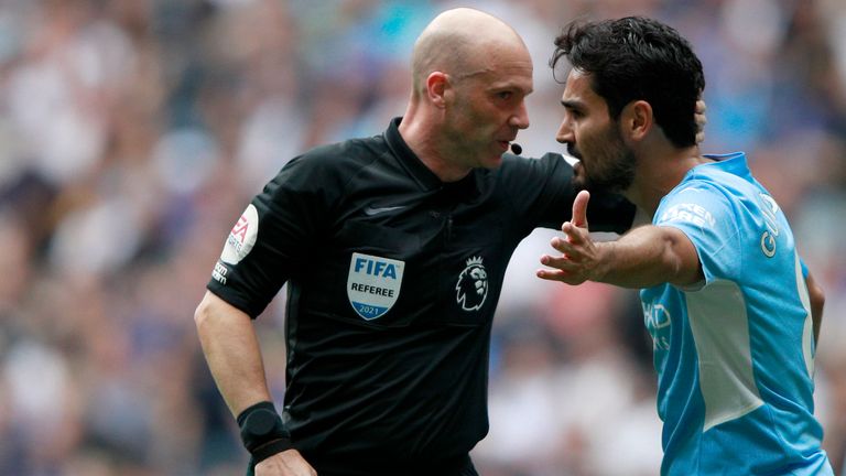 Ilkay Gundogan remonstrates with Anthony Taylor