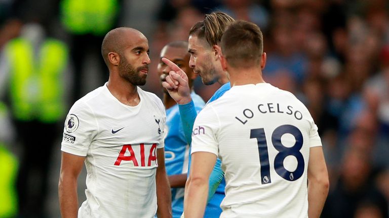 Lucas Moura confronts Grealish late on