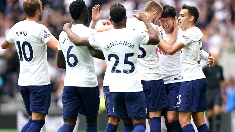 Heung-min Son celebrates his goal with team-mates