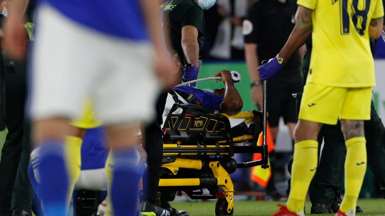 Wesley Fofana had to be stretchered off at the King Power Stadium