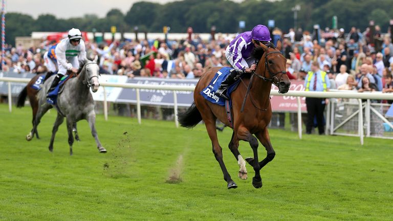 Snowfall and Ryan Moore coming home to win the Darley Yorkshire Oaks