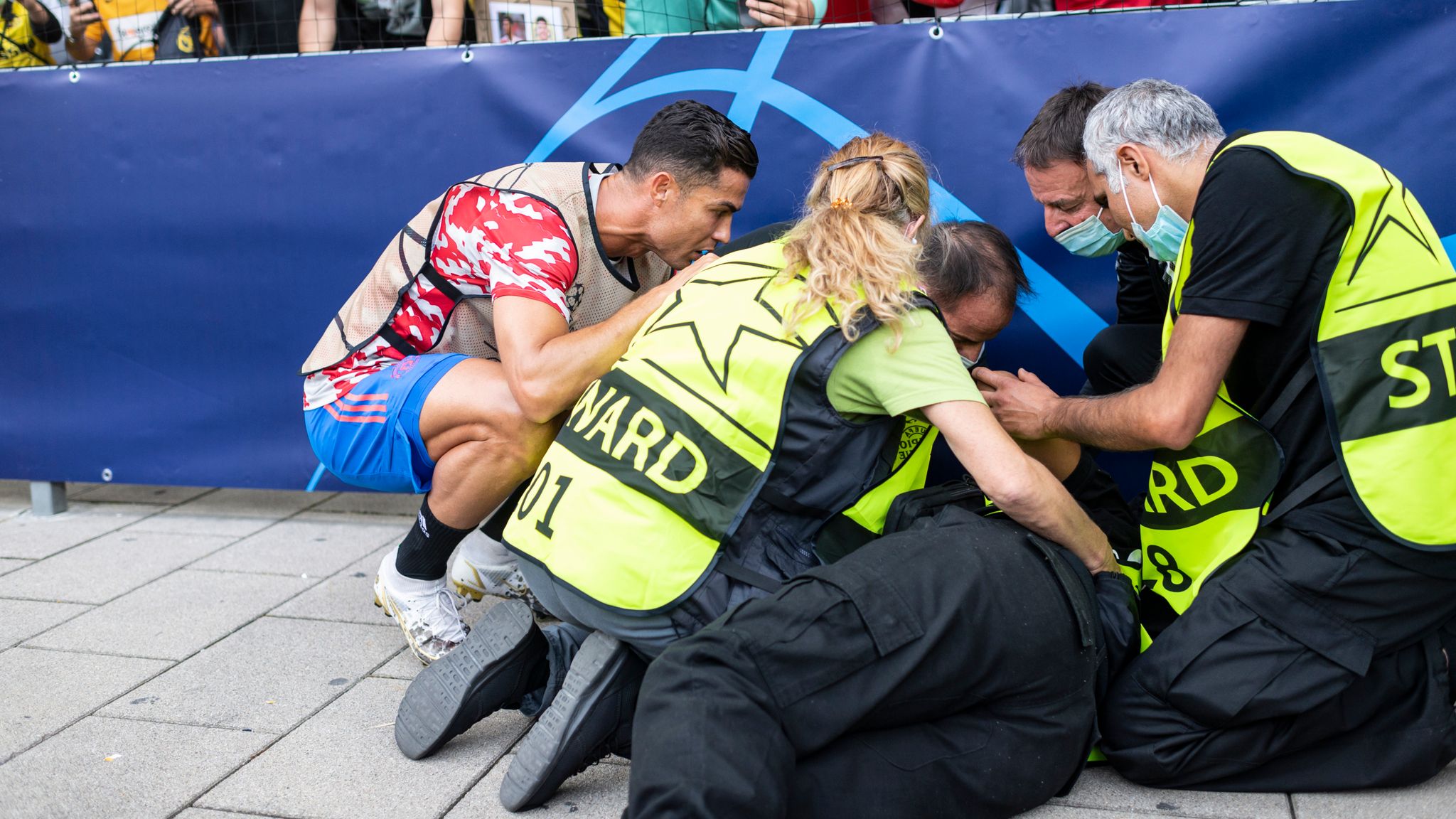 Cristiano Ronaldo knocks out steward with wayward shot before ...