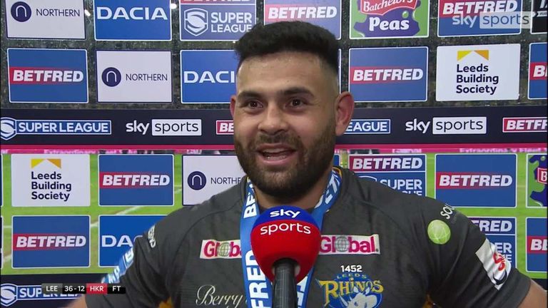 Rhyse Martin claims the player of the match award and the Super League Golden Boot after Leeds' 36-12 victory over Hull KR.