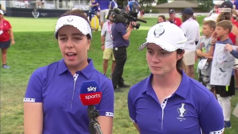 Georgia Hall and Leona Maguire discuss continuing their unbeaten starts to the Solheim Cup with a narrow victory over Brittany Altomare and Yealimi Noh