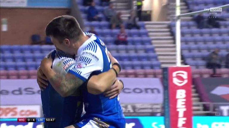 Ash Handley finally got the first score of the game for Leeds after 50 minutes against Wigan in their Super League play-off eliminator