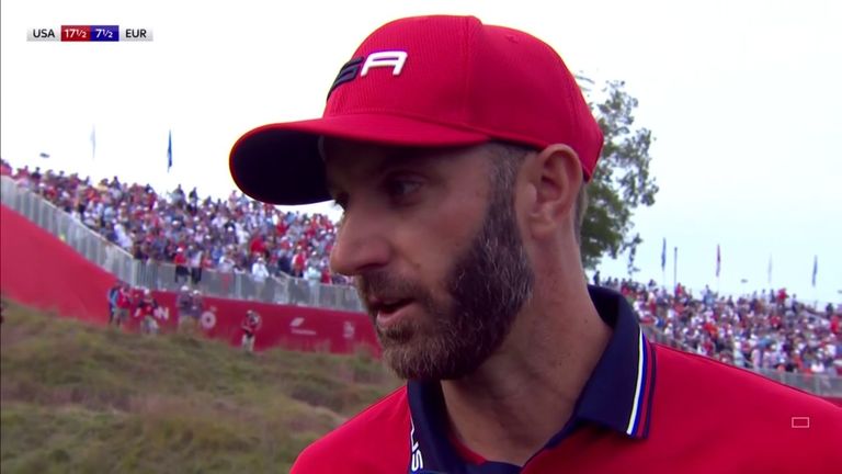 Dustin Johnson reflects on becoming the first American player in 42 years to win all five of his matches in a Ryder Cup after defeating Paul Casey in the singles. 