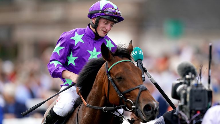 Hurricane Ivor and Tom Marquand after winning the Portland Handicap at Doncaster