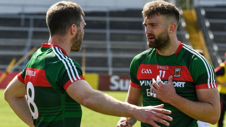 23 June 2018; Aidan, right, and Seamus O'Shea in conversation before the GAA Football All-Ireland Senior Championship Round 2 match between Tipperary and Mayo at Semple Stadium in Thurles, Tipperary. Photo by Ray McManus/Sportsfile