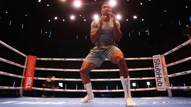 Anthony Joshua during a Open Workout ahead of his fight this weekend at Tottenham Hotspur Stadium..21 September 2021.Picture By  Matchroom Boxing