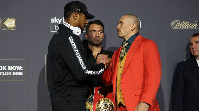 Anthony Joshua and Oleksander Usyk Final Press Conference ahead of their World Heavyweight Title clash on saturday night at the Tottenham Hotspur Stadium in London.23 September 2021.Picture By Mark Robinson Matchroom Boxing