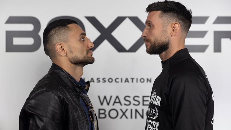 CHAMPIONSHIP BOXING PRESS CONFERENCE.TROUBADOUR WEMBLEY PARK THEATRE.PIC;LAWRENCE LUSTIG.DAVID AVANESYAN AND LIAM TAYLOR.COME FACE TO FACE BEFORE THEY MEET ON BOXXER PROMOTIONS FIGHT NIGHT AT THE SSE ARENA ,WEMBLEY ON SATURDAY NIGHT(OCTOBER 2ND) LIVE ON SKY SPORTS