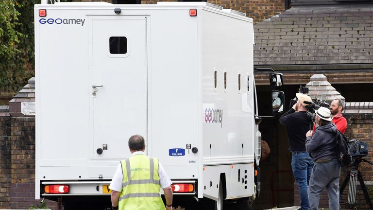 A prison van carrying Manchester City footballer Benjamin Mendy leaves Chester Magistrates' Court