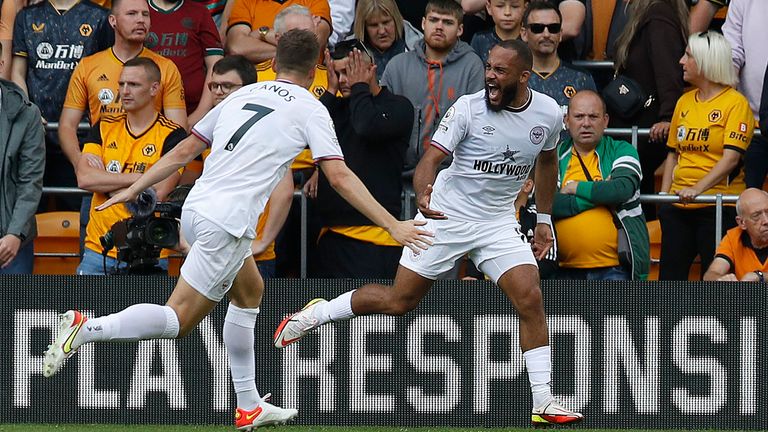 Brentford's Bryan Mbeumo celebrates his goal (Darren Staples/CSM via ZUMA Wire)