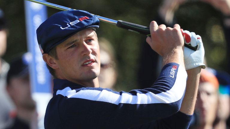 Team USA's Bryson DeChambeau tees off the 5th during the Foursomes match on day two of the Ryder Cup at Le Golf National, Saint-Quentin-en-Yvelines, Paris. PRESS ASSOCIATION Photo. Picture date: Saturday September 29, 2018. See PA story GOLF Ryder. Photo credit should read: Gareth Fuller/PA Wire. RESTRICTIONS: Use subject to restrictions. Written editorial use only. No commercial use.