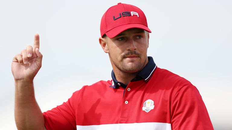 Bryson DeChambeau salutes the crowd at Whistling Straits