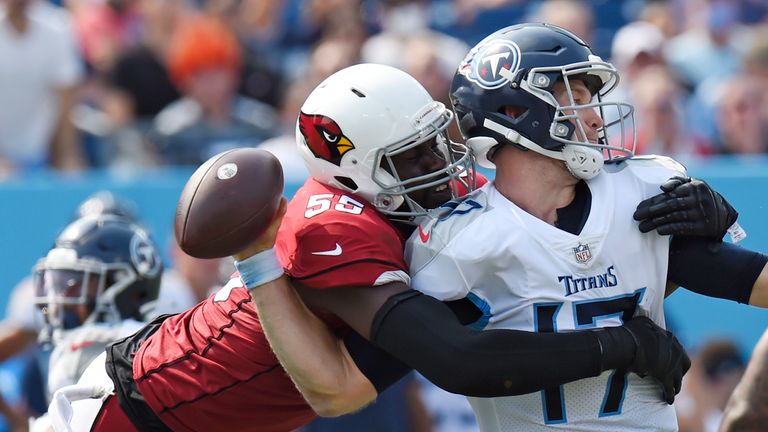 Chandler Jones takes down Ryan Tannehill for one of his five sacks as the Arizona Cardinals beat the Tennessee Titans