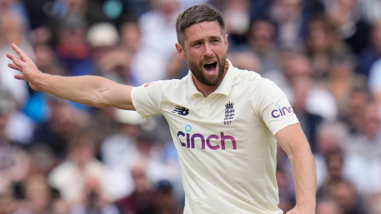 Chris Woakes on the first day of the fourth Test between England and India at The Oval