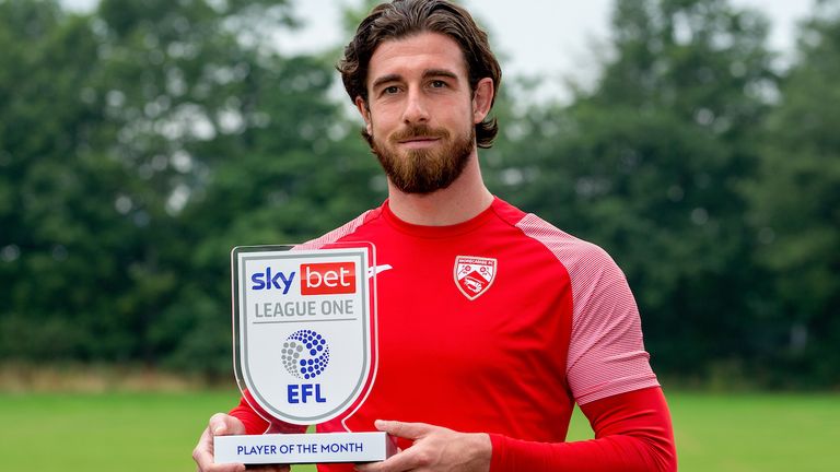 Cole Stockton of Morecambe wins the Sky Bet League One Player of the Month award - Mandatory by-line: Robbie Stephenson/JMP - 09/09/2021 - FOOTBALL - Lancaster University - Lancaster, England - Sky Bet Player of the Month Award