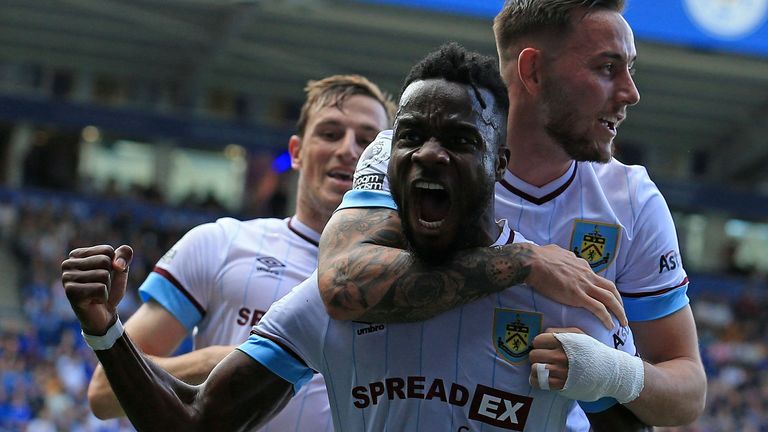 Maxwel Cornet celebrates for Burnley after scoring against Leicester