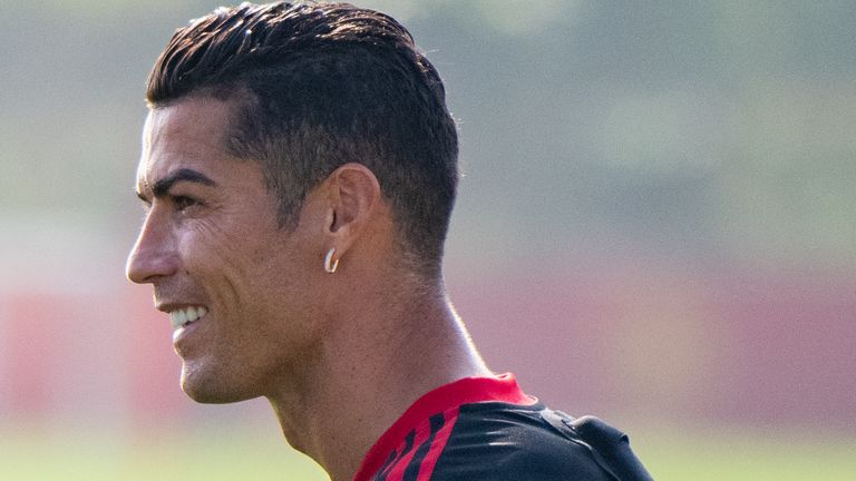 Cristiano Ronaldo in Manchester United training after returning to the club from Juventus