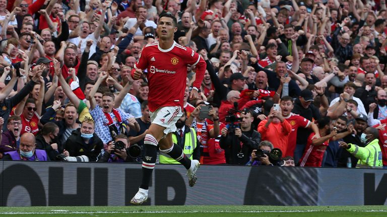 Cristiano Ronaldo celebrates scoring his second goal