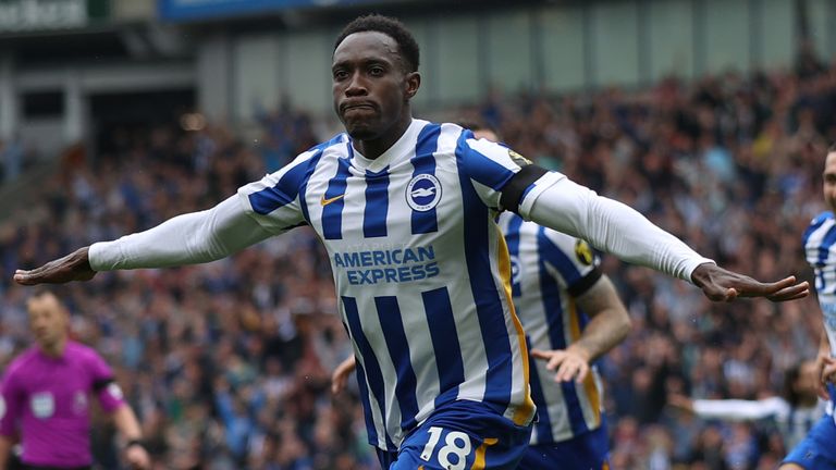 Danny Welbeck celebrates scoring for Brighton against Leicester