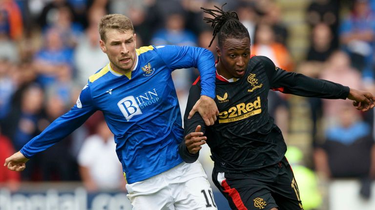 St Johnstone's David Wotherspoon (left) competes with Rangers' Joe Aribo