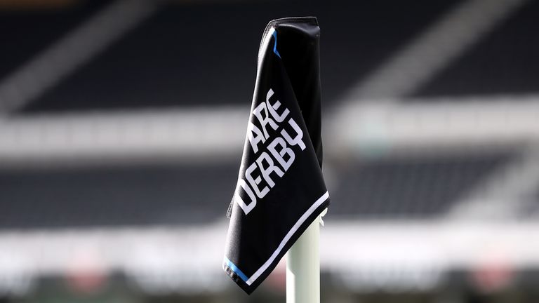 General view of a Derby County branded corner flag.Issue date: Friday September 17, 2021.