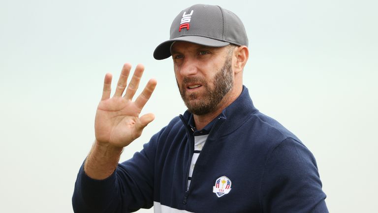 Johnson waves to the crowd at Whistling Straits